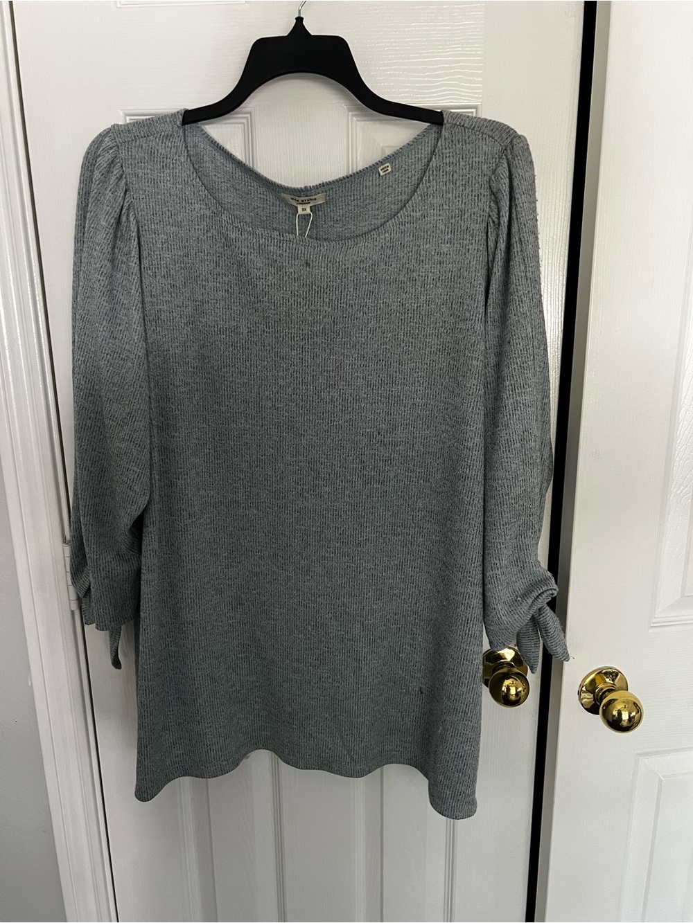 Max Studio Gray Tie-Cuff Knit Pullover